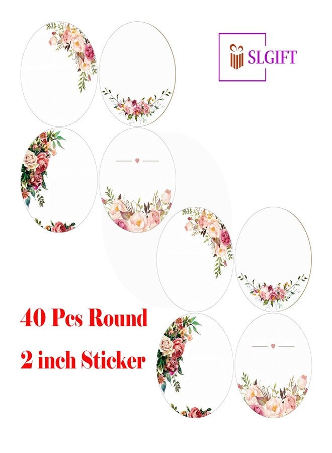 SLGIFT Vinyl Round Floral Theme Sticker, Self-Adhesive Vinyl Stickers, 40 Pieces, 2 x 2 Inches Round Sticker, 4 Unique Designs, R163 - Image 4
